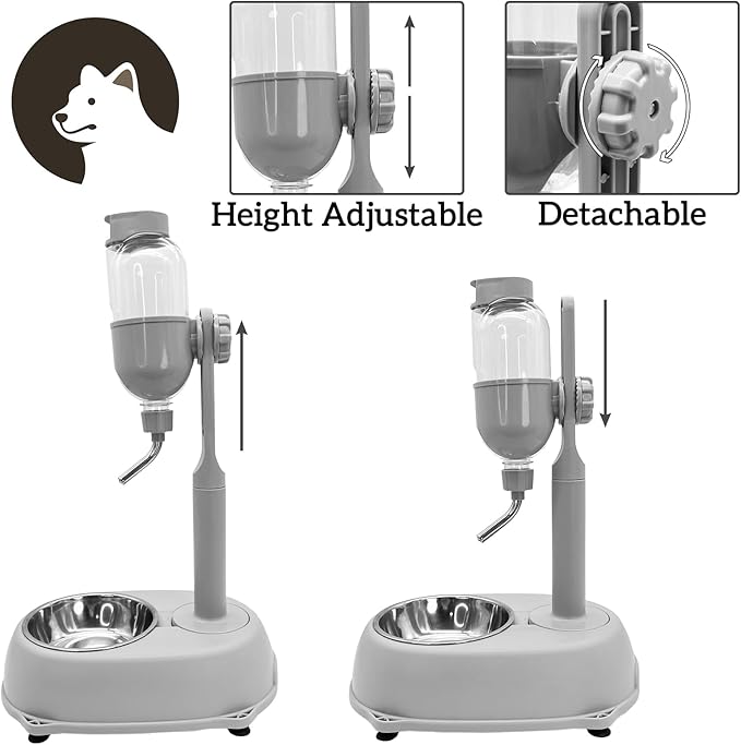 Fhiny Dog Water Feeder Bottle with Stand, Dispenser Automatic Water Food Bowl for Cage Leak-Proof No-Drip Adjustable Raised Pet Slow Water Bottle Dog Kennel Durable Drinker Container-Mewly Pet