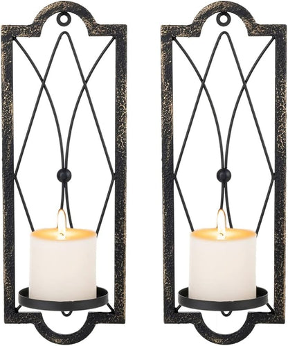 Gothic Candle Sconce Set of 2 -Gold Black Metal Wall Candle Holder-Rustic Home Deco