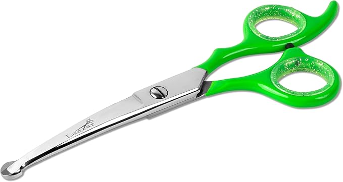Rounded dog grooming scissors Professional - Sharp Stainless Steel Blades with Colorful Handles, Safe - Easy, Long Lasting grooming scissors for dogs at home (Curved Scissors)-Mewly Pet