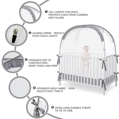 Pop Up Baby Crib Tent, Crib Net Canopy to Keep Baby in, Crib Mosquito Net with Viewing Window, Soft Mesh Cover & Pop Up Structure