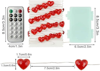 BOHON Valentine Day Decorations 10 ft 40 LEDs Red Heart Shaped Twinkle Fairy String Lights Battery Operated for Kids Bedroom Wedding Indoor Party Valentine's Day Mother's Day Decor with Remote
