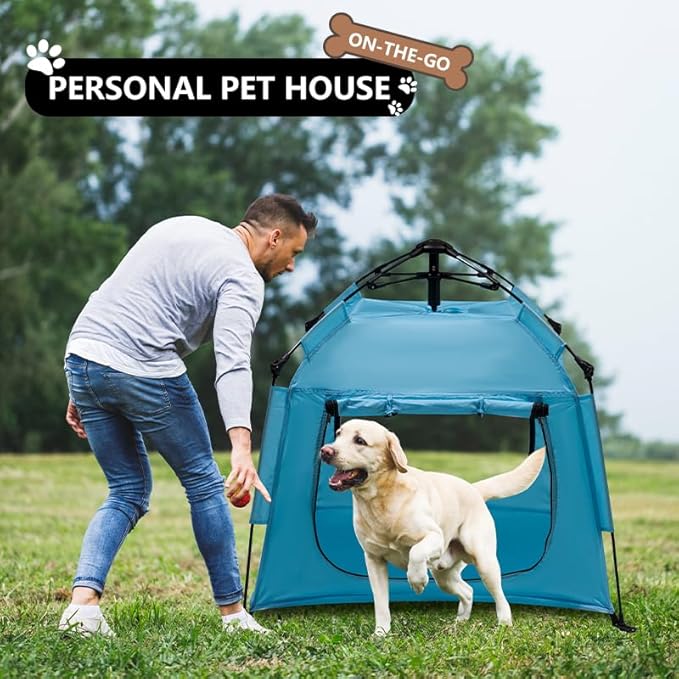Outdoor Waterproof Pet Automatic Camping Tent, Pop up Cave Bed for Indoor Cats and Small Dogs, Portable Cat House Dog House, Sky Blue.-Mewly Pet