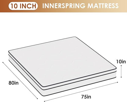 PayLessHere | 10 Inch King Mattress | Medium Firm Hybrid Mattress | White | with High-Density Foam and Breathable Cover | Pocket Spring Design, Pressure Relief | Bed in a Box, CertiPUR-US Certified