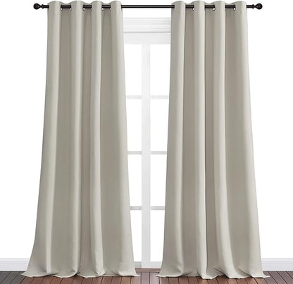 NICETOWN Natural Room Darkening Curtains 108" Long for Boho Farmhouse Home Decoration, 55" Wide, Set of 2, Window Treatment Total Privacy Drape Panels for Bedroom Living Room