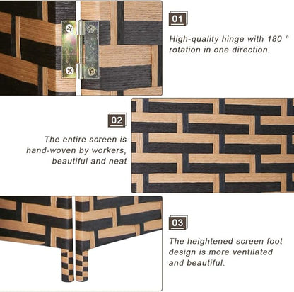 Room Divider Wood Screen 4 Panel Wood Mesh Woven Design Room Screen Divider Folding Portable Partition Screen Screen Wood for Home Office