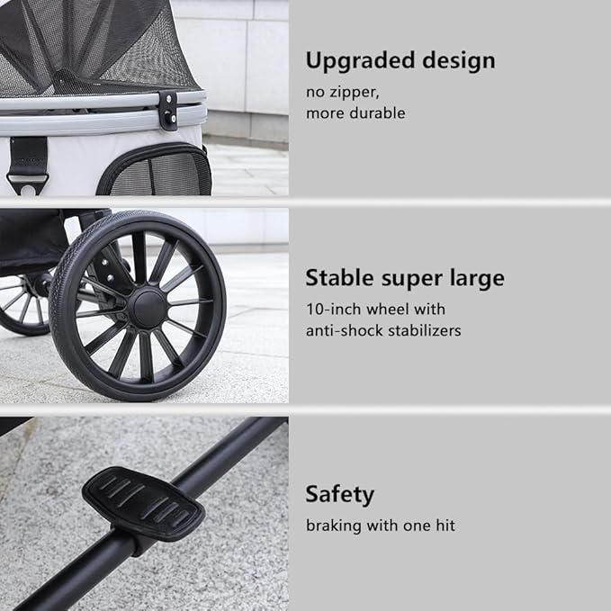 Dog Cat Stroller, Foldable 4 Wheels Dog Stroller for Small Medium Dogs 20 lbs,Pet Strollers for Large Dogs 50lbs, Stable Anti-Shock Detachble Carrier,with 360°Swiveling Front Wheel forTravel-Mewly Pet