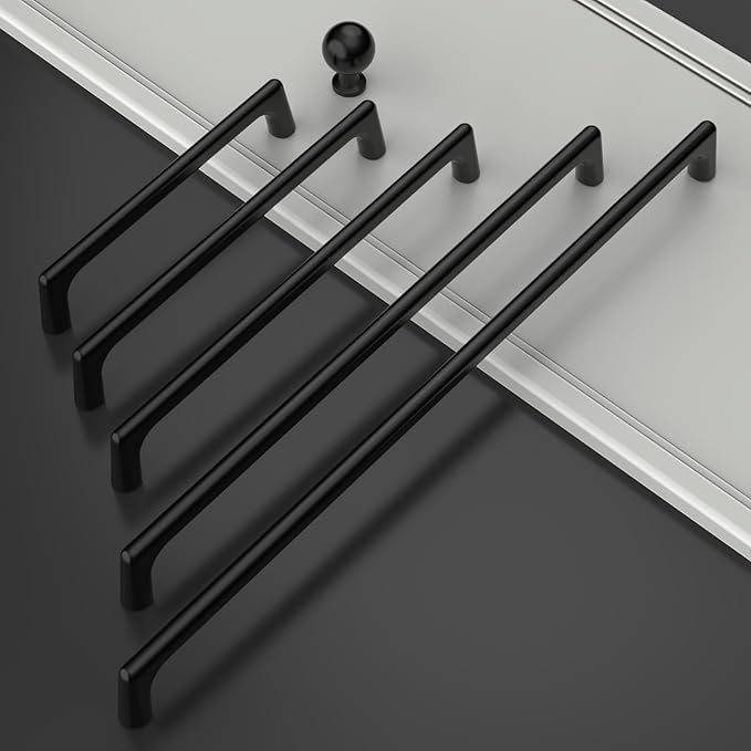 Amerdeco 10 Pack Matte Black Cabinet Pulls 7.5 Inch(192MM) Hole Centers Kitchen Cabinet Handles Hardware Kitchen Handles for Cabinets Cupboard Handles Drawer Pulls ZH0041