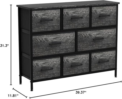 Sorbus Dresser with 8 Faux Wood Drawers - Chest Organizer Unit with Steel Frame Wood Top & Handle Easy Pull Fabric Bins for Clothes - Wide Storage Furniture for Bedroom Hallway, Living Room & Closet
