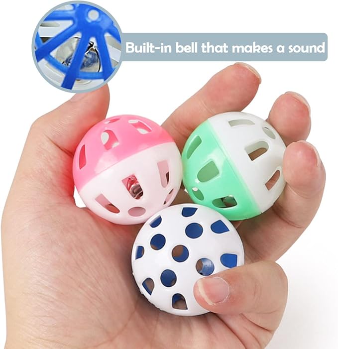 PET SHOW 20Pcs Cat Toy Balls with Bell Inside 1.57" 1.4" Plastic Kitten Chase Toys Jingle Bell Ball for Cat Indoor Training-Mewly Pet