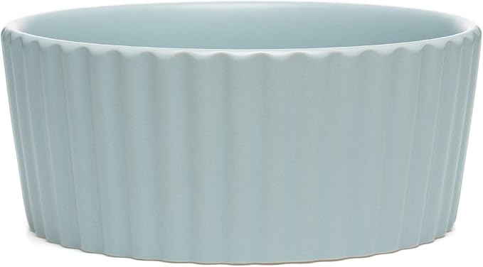 Waggo Ripple Ceramic Dog Bowl for Medium and Large Breeds - Modern with Matte Finish, Heavyweight Durable Pet Food and Water Dish Crock, Dishwasher Safe (Medium, Cloud)-Mewly Pet