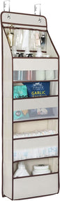 Univivi 5-Shelf Fabric Door Storage Over Door Hanging Organizer with 4 Large Pockets and 3 Small PVC Pockets Nursery Closet Cabinet Wall Mount Hanging Storage Organizers for Baby Nursery (Beige)