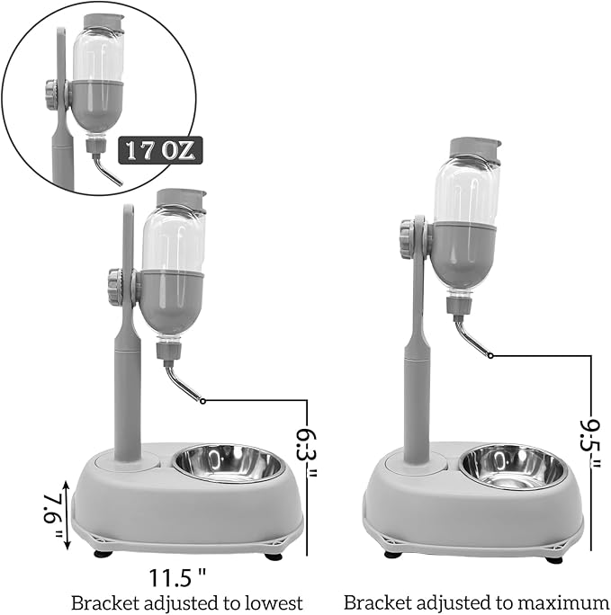 Fhiny Dog Water Feeder Bottle with Stand, Dispenser Automatic Water Food Bowl for Cage Leak-Proof No-Drip Adjustable Raised Pet Slow Water Bottle Dog Kennel Durable Drinker Container-Mewly Pet