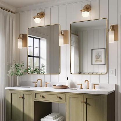 ANDY STAR 48x36 Inch Gold Bathroom Mirror, Brushed Gold Mirrors for Wall in Anti-Rust SUS304 Tube Metal Frame, Rounded Rectangle Mirrors 1’’ Deep Wall Mounted Vertically/Horizontal for Bathroom