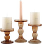 GMWD 3 Pcs Glass Candle Holder Set Clear, Amber Candlesticks Holders Pillar Taper Candles Tealight Stand for Wedding Centerpieces Home Decorations Dining Table