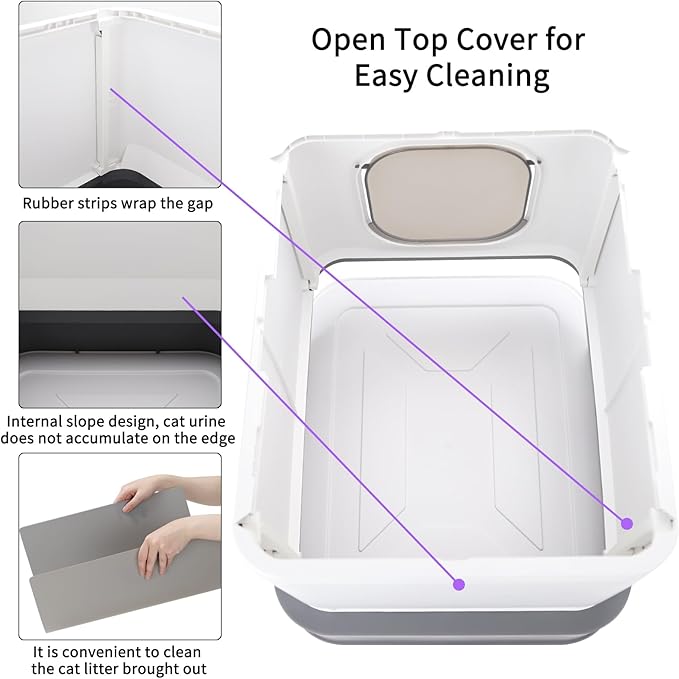 RIZZARI Cat Litter Box Stainless Steel Top-Entry : Leak-Proof Enclosed Design Reduces Odor, for Indoor Cats & Owners (Dark Gray)-Mewly Pet