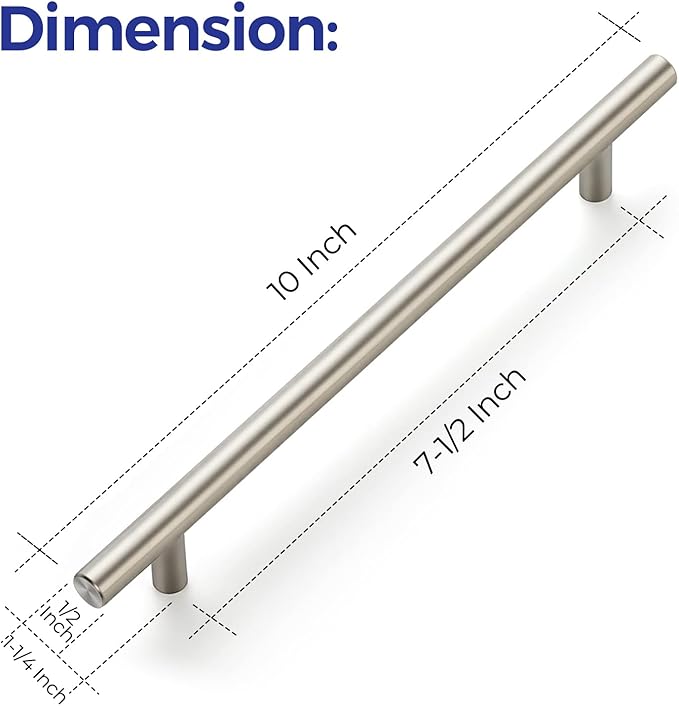 Ravinte 10 Pack 10 Inch Cabinet Handles Brushed Nickel Stainless Steel Cabinet Handles Kitchen Cupboard Pulls 7-1/2" Hole Center