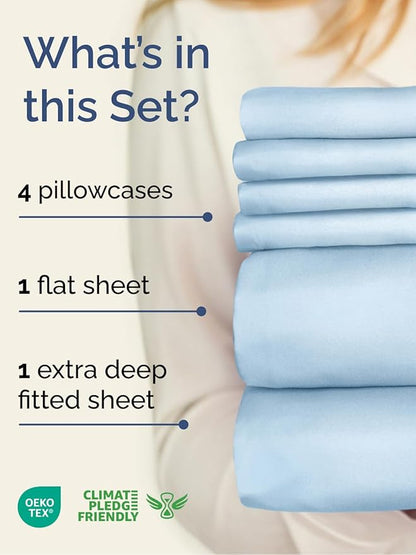 Extra Deep Full Sheet Set - 6 Piece Breathable & Cooling Sheets - Hotel Luxury Bed Sheets Set - Easy & Secure Fit - Soft, Wrinkle Free & Comfy Sheets Set - Light Blue Sheet Set with Extra Deep Pockets