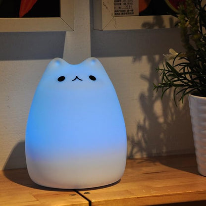 WoneNice Cute Kitty Night Light, Rechargeable Silicone Cute Lamp with Warm White & 7-Color Breathing Modes, Touch Sensor Control, Gift for Women Mom Teen Girls Kids Toddler Baby