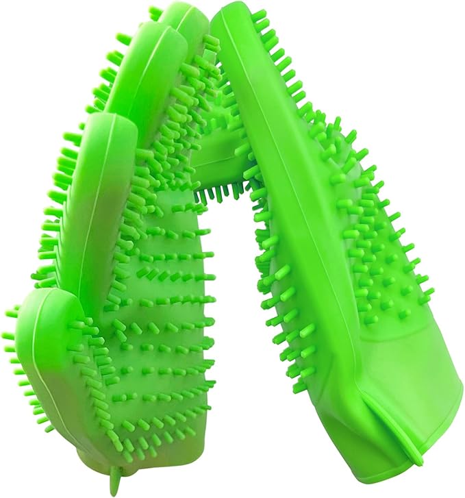 Pet Grooming Bath Gloves - Double-Sided Silicone Bathing & Massaging Brush Mitts Gentle Deshedding Loose Hair Removal Tool for Long and Short Haired Dogs & Cats - 2 Pack-Mewly Pet