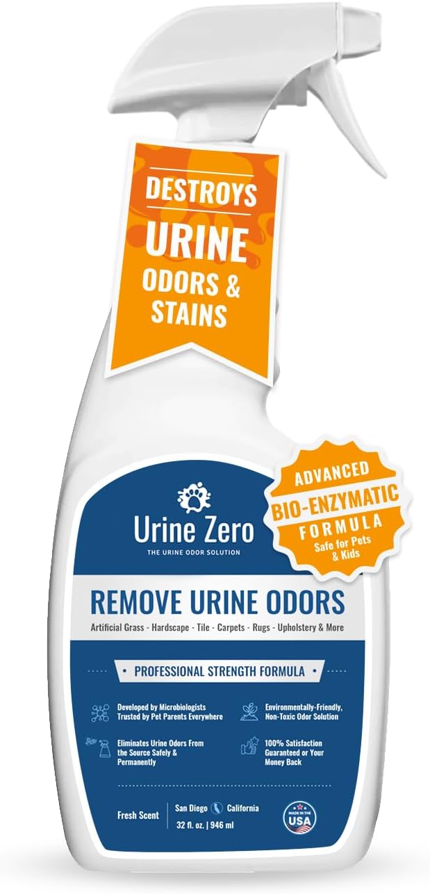 Pet Odor Eliminator Spray - Bio-Enzyme Cleaner for Dog & Cat Urine | Instantly Removes Odors on Artificial Grass, Carpet, Rugs & Tile | Pet & Kid Safe, 32 oz Ready-to-Use-Mewly Pet