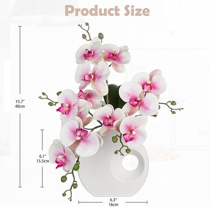 Briful Artificial Orchid Flowers in Modern Ceramic Vase 15.7" Tall Pink Faux Orchid Arrangement Silk Orchid Flower Fake Orchid Centerpiece for Home Office Room Wedding Table Décor