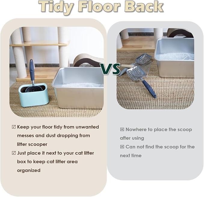 Aluminum Cat Litter Scoop in Holder, Non-Stick Cat Poop Scooper with Holder, Fast Sifting Kitten Poop Lifter and Caddy (Blue)-Mewly Pet