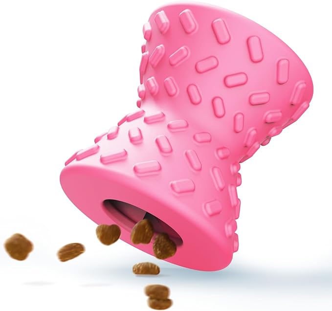 Puppy Toys, Dog Toys for Small Dogs, Treat Toy for Traning, Interactive Toy, Dog Treat Dispenser Toy, Natural Rubber Dumbbell Shaped(Pink)-Mewly Pet