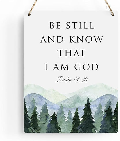 Inspirational Decor Be Still and Know That I am God Psalm 46:10 Christian Gifts Bible Verse Wall Art Scripture Wooden Hanging Sign for Modern Home Office Bathroom Bedroom Decoration 8 x 10 Inches