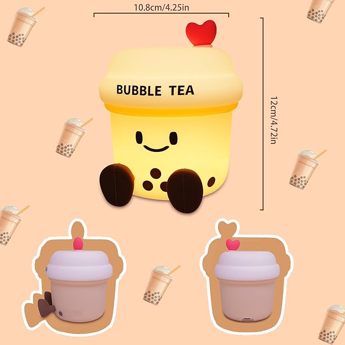 Boba Tea Gifts for Milk Tea Lovers, Cute Bubble Tea Night Light, Boba Tea Silicone Nursery Lamp with Dimming and Timing Function, Cute Room Decor Lights for Kids Girl Women Xmas Gifts