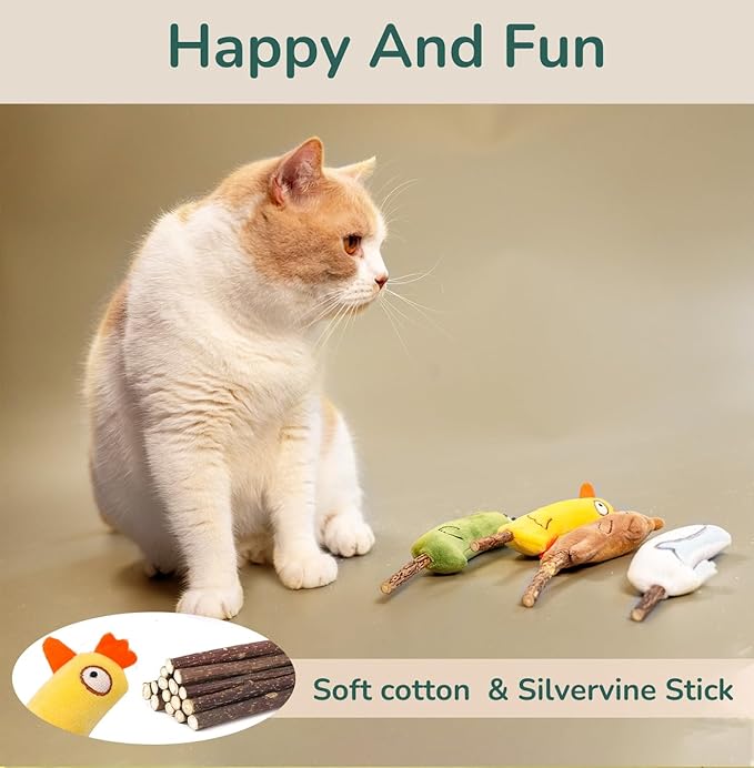 4-Piece Catnip Toys with Valerian Stick Catnip Toys with Various Cute Animal Styles, Plush Cat Toys for Indoor Cats, Cat Chew Toys Kitten Toys-Mewly Pet