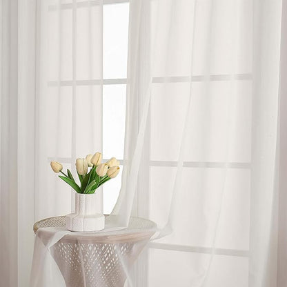 OWENIE Ivory Sheer Curtains, Sheer Curtains 96 inches Long 2 Panels Set, Rod Pocket Voile Fimly Sheer Drapes for Living Room/Bedroom, 2pcs, Each 59" W x 96" L
