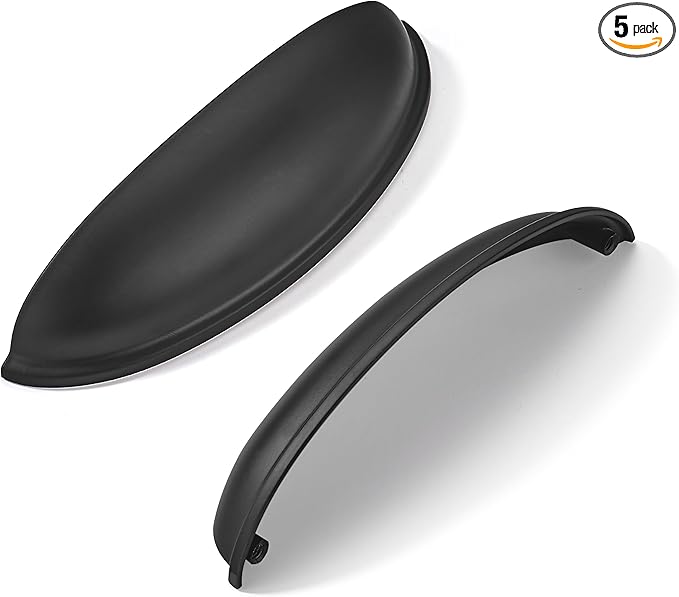 khtumeware 5 Pack 3-3/4" Drawer Pulls Matte Black Cabinet Cup Pulls Kitchen Hardware Cabinet Handles Drawer Handles Knobs 3-3/4 inch Hole Center