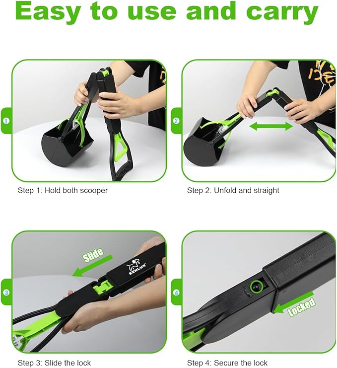 SZHLUX 28" Pooper Scooper, Foldable Dog Pooper Scooper with Unbreakable Material and Durable Spring for Grass and Gravel, Green-Mewly Pet