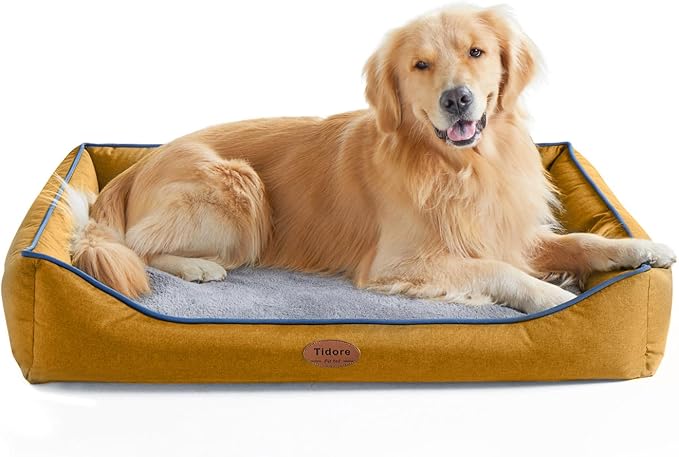 Orthopedic Dog Beds for Medium Dogs, Durable Egg Crate Foam Sofa Dog Bed wit Washable Removable Cover,Waterproof Lining,Pet Bed for Large Dogs (Mustard Yellow, 39.4" L x 31.5" W x 7.4" Th)-Mewly Pet