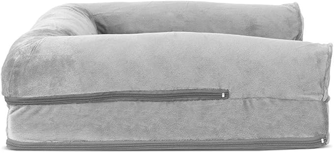Furhaven Orthopedic Dog Bed for Medium/Small Dogs w/ Removable Bolsters & Washable Cover, For Dogs Up to 35 lbs - Faux Fur & Velvet Sofa - Smoke Gray, Medium-Mewly Pet