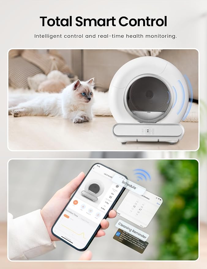 Self Cleaning Cat Litter Box, Ultra-Safe Protection Automatic Cat Litter Box, APP Control/Lower Entry/Large Capacity with 3 Rolls Liners & Mat LELOPETS-Mewly Pet