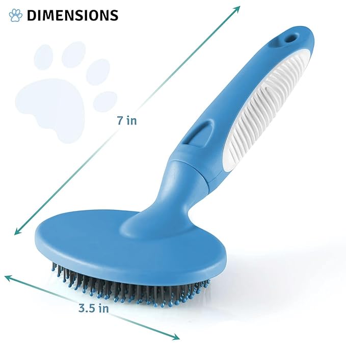 Round Bristle Pet Brush for Dogs and Cats - Soft Dog Brush for Grooming Short or Long Hair - Gentle Tool for Sensitive Skin Removes Dander, Dirt, and Detangles (Blue)-Mewly Pet