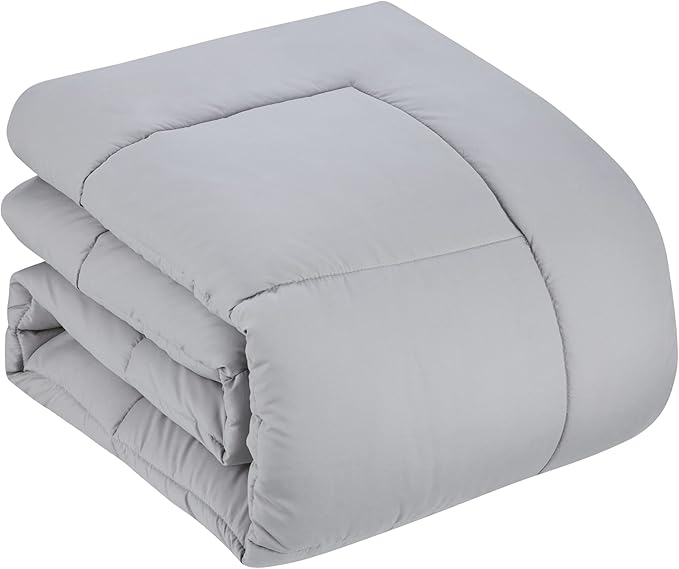 Sweet Home Collection 7 Piece Comforter Set Bag Solid Color All Season Soft Down Alternative Blanket & Luxurious Microfiber Bed Sheets, Silver, Queen