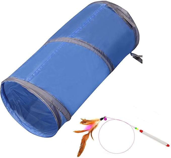 iCAGY Cat Tunnel for Indoor Cats Interactive, Rabbit Tunnel Toys, Pet Toys Play Tunnels for Cats Kittens Rabbits Puppies Crinkle Collapsible Pop Up Royal Blue 20"-Mewly Pet