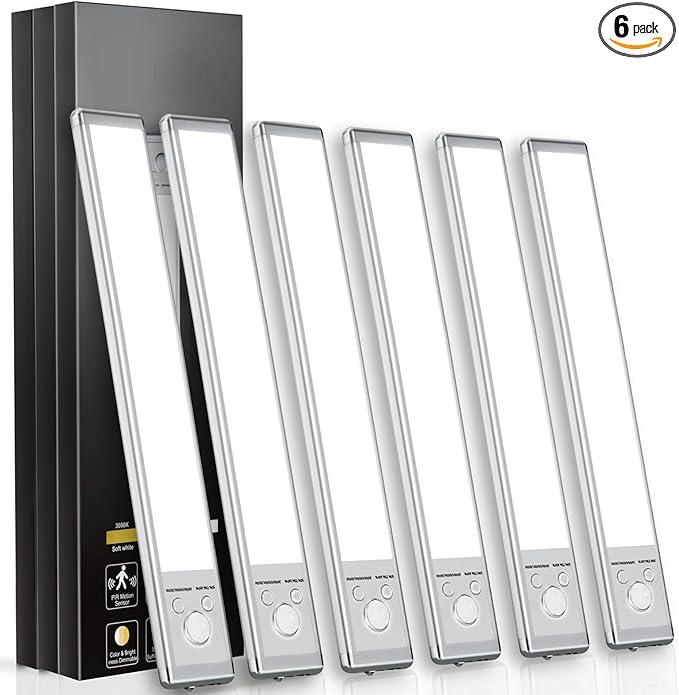 Under Cabinet Lights,76 LED Operated Motion Sensor Light Indoor,1500mAh USB Rechargeable Closet Lights, 66 Pack Magnetic Dimmable Closet Lights，Wireless Under Counter Lights for Kitchen, Stairs.