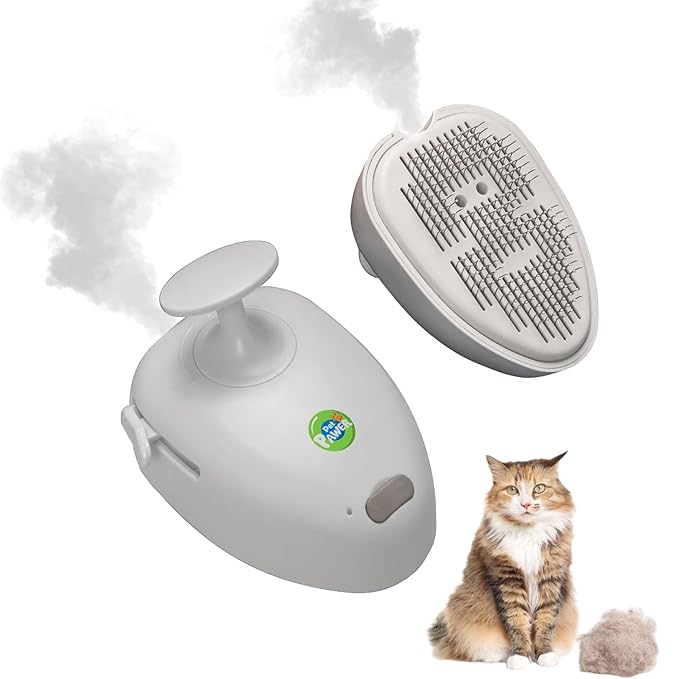 Cat Steam Brush for Shedding, 4 in 1 Rechargeable Steam Brush for Cats and Dogs, Anti-Static, Massage, Cleaning, Shedding & Combing All In One!-Mewly Pet