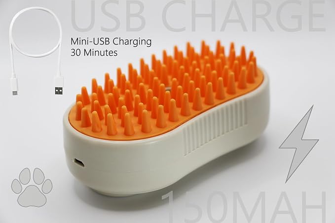 Cat Steam Brush, Helps Reduce Cat Hair, Easy Cleaning Top, Steam Brush with Silicone Massage Bristles for Cats or Dogs, Best for Long-haired Cats or Dogs (Beige)-Mewly Pet