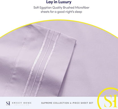 King Size Sheets - Breathable Luxury Bed Sheets with Full Elastic & Secure Corner Straps Built In - 1800 Supreme Collection Extra Soft Deep Pocket Bedding Set, Sheet Set, King, Lilac