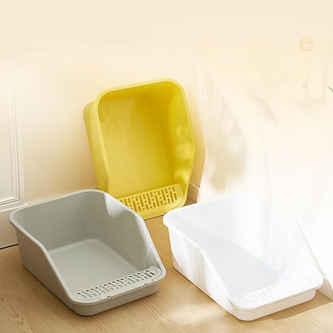 SpaceTime Large Cat Litter Box with High Sides,Cat Boxes for Indoor Cats,Cat Litter Pan for Kitty,Litter Box with Low Entry,Easy to Clean,Anti-Splashing(Grey)-Mewly Pet