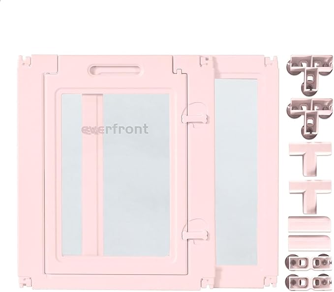 23.6“H 2PCS Extension Kit - Door+Panel, T-Buckles for Compartment, Expandable Clear Dog Play Pen Acrylic Dog Playpen Indoor,for Puppy Cat Bunny Small & Medium Dogs (Pink-23.6" H, 2PCS)-Mewly Pet