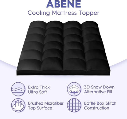 ABENE Mattress Topper for Back Pain Relief, Extra Thick Mattress Pad Pillowtop, Soft Mattress Protector Cover with 8"-21" Deep Pocket, Overfilled Down Alternative Filling (Black, California King)