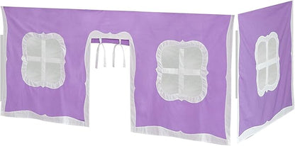 Max & Lily Underbed Curtain for Low Bunk Bed/Low Loft Bed, Play Curtain for Kids, Cotton Privacy Curtain for Bottom Bunk, 2 Panel Curtain Set Purple/White