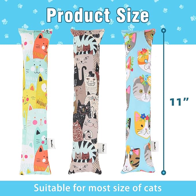 BINGPET 3 Pcs Catnip Toy Cat Kicker Toys, Durable and Bite Resistant Cat Chew Toy, Filled with Natural Catnip, Indoor Kitty Kick Pillow Toy with Cute Printing-Mewly Pet
