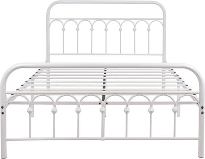 YALAXON Vintage Sturdy Full Size Metal Bed Frame with Headboard and Footboard Basic Bed Frame No Box Spring Needed (Full,White)