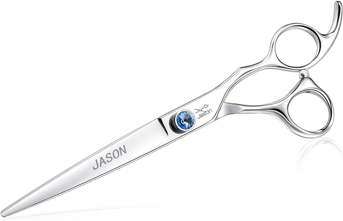 JASON 7" Straight Dog Grooming Scissors, Ergonomic Pets Grooming Shears, Premium Cats Trimming Kit with Offset Handle and Jewelled Screw, Sharp, Comfortable-Mewly Pet